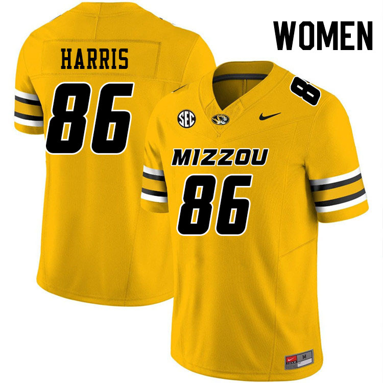 Women #86 Jordon Harris Missouri Tigers College Football Jerseys Stitched-Gold